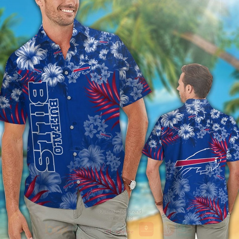 NFL Buffalo Bills Blue Hibiscus Flowers Hawaiian Shirt Short