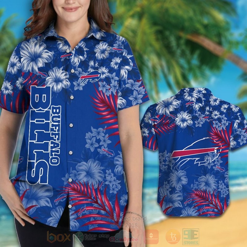 NFL Buffalo Bills Blue Hibiscus Flowers Hawaiian Shirt Short 1 2