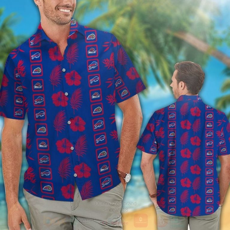 NFL Buffalo Bills Full Blue Red Hibiscus Flowers Hawaiian Shirt Short