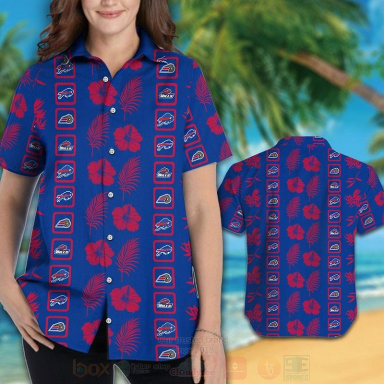 NFL Buffalo Bills Full Blue Red Hibiscus Flowers Hawaiian Shirt Short 1