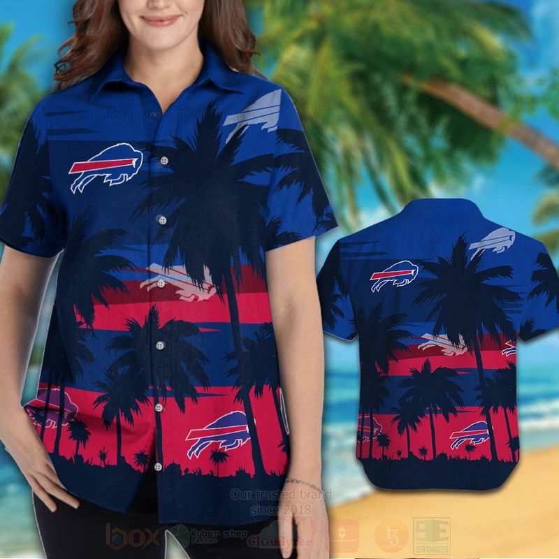NFL Buffalo Bills Red Blue Coconut Tree Hawaiian Shirt Short 1