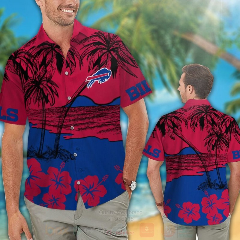 NFL Buffalo Bills Red Blue Hibiscus Hawaiian Shirt Short