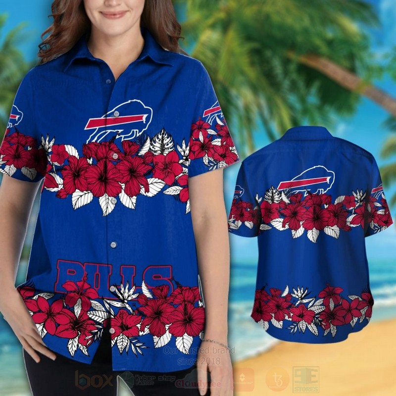 NFL Buffalo Bills Red Hibiscus Hawaiian Shirt Short 1