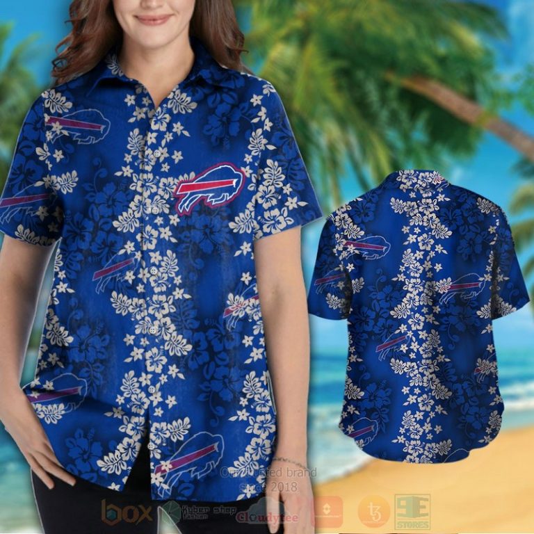 NFL Buffalo Bills White Hibiscus Hawaiian Shirt Short 1 2