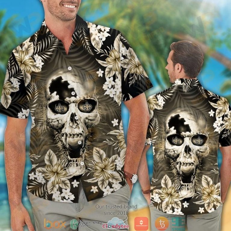 New Orleans Saints 3d illusion Skull Hawaiian shirt short 1