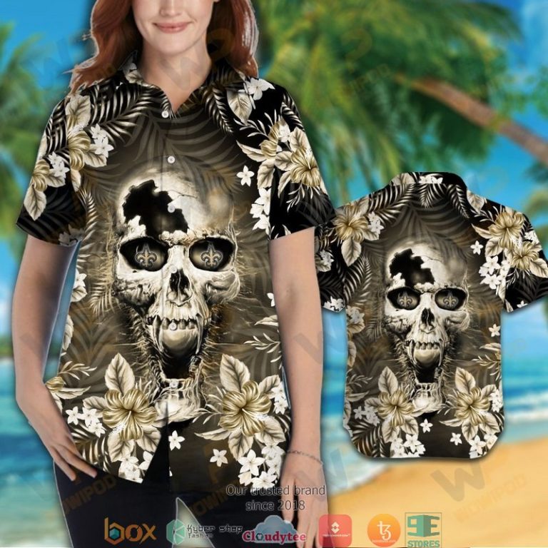 New Orleans Saints 3d illusion Skull Hawaiian shirt short 1 2