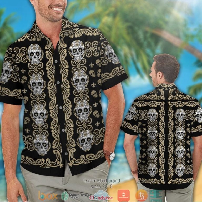 New Orleans Saints Small Sugar Skull Hawaiian Shirt short 1