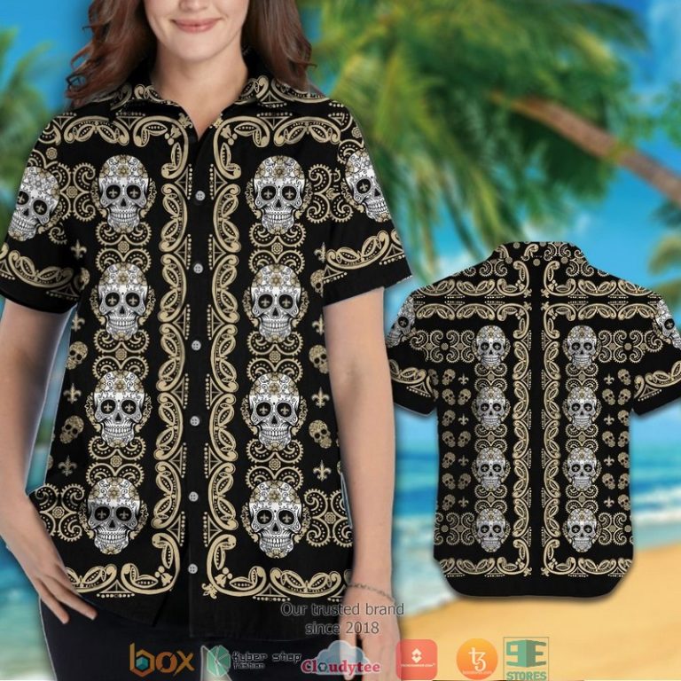 New Orleans Saints Small Sugar Skull Hawaiian Shirt short 1 2