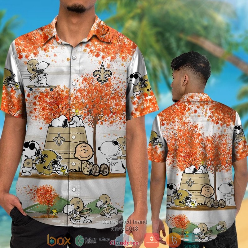 New Orleans Saints Snoopy and Charlie Brown Autumn Hawaiian Shirt short 1