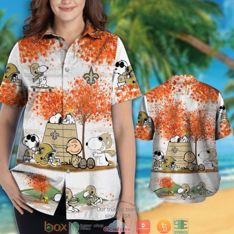 New Orleans Saints Snoopy and Charlie Brown Autumn Hawaiian Shirt short 1 2
