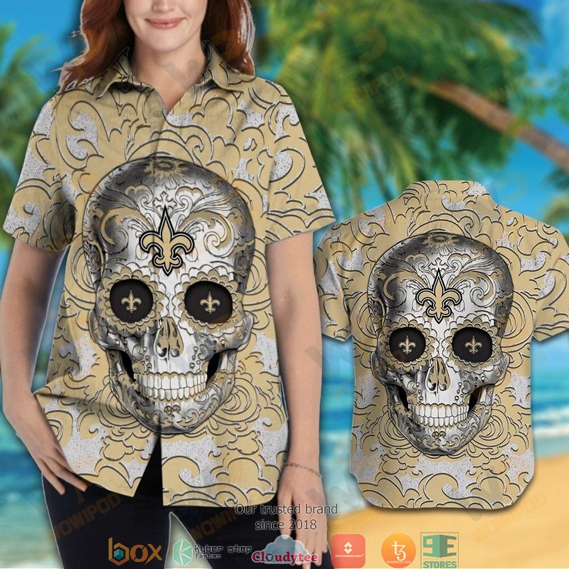 New Orleans Saints Sugar Skull Hawaiian Shirt 1 2