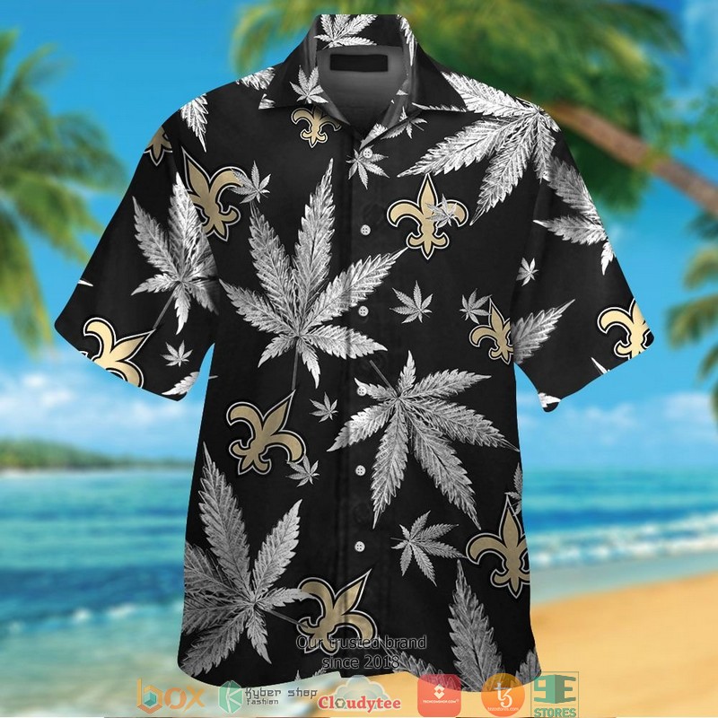 New Orleans Saints cannabis Black Hawaiian Shirt short