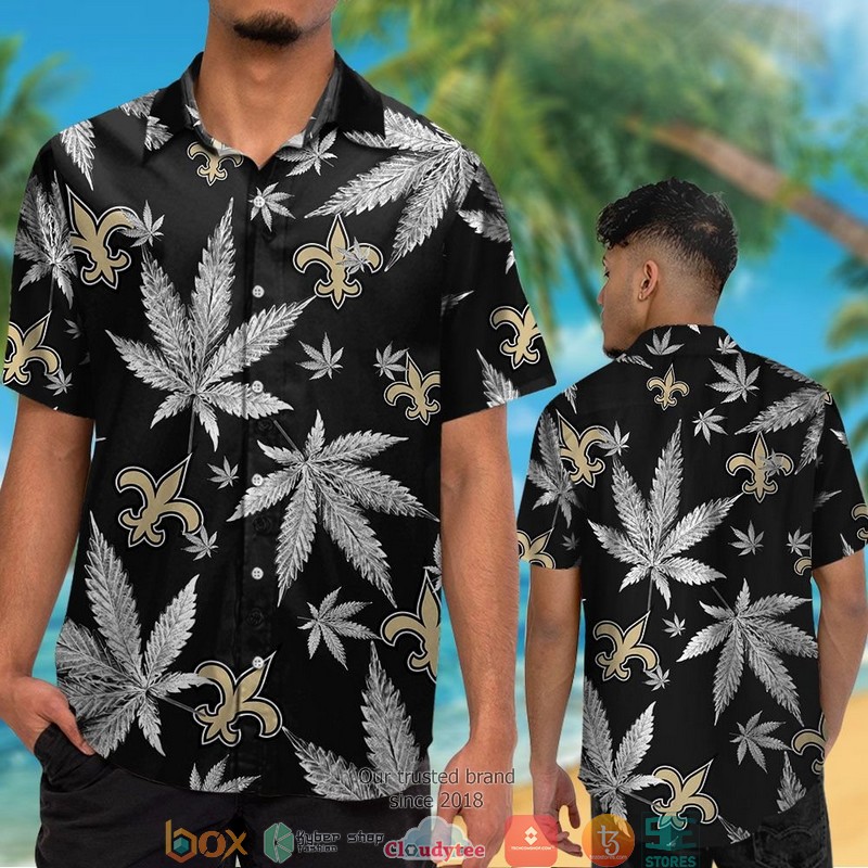 New Orleans Saints cannabis Black Hawaiian Shirt short 1