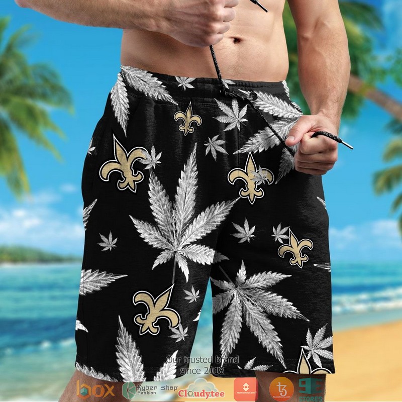 New Orleans Saints cannabis Black Hawaiian Shirt short 1 2 3 4