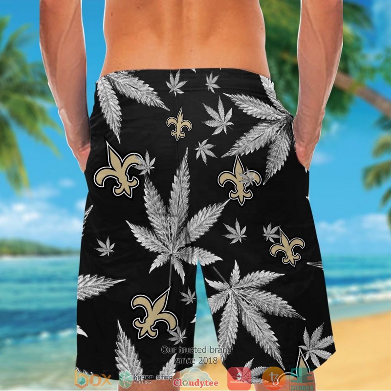 New Orleans Saints cannabis Black Hawaiian Shirt short 1 2 3 4 5