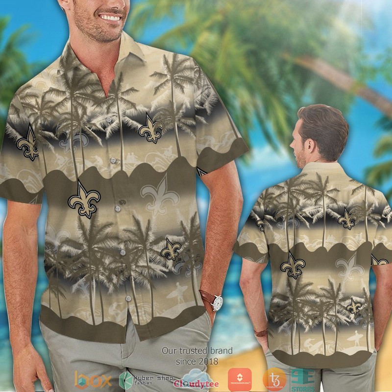 New Orleans Saints coconut island Ocean Waves Hawaiian Shirt short 1