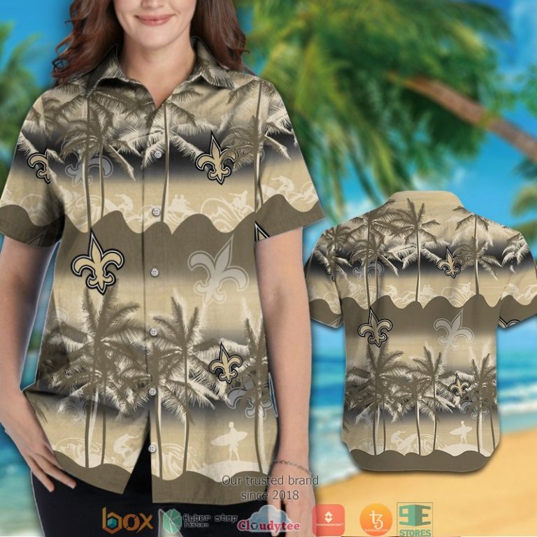 New Orleans Saints coconut island Ocean Waves Hawaiian Shirt short 1 2