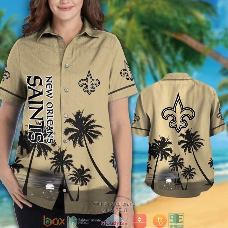 New Orleans Saints coconut island night moon Hawaiian Shirt short 1 2