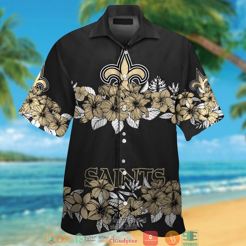 New Orleans Saints hibiscus flower line Hawaiian Shirt short
