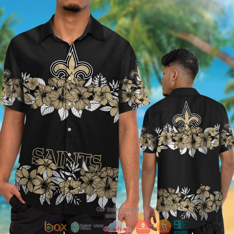 New Orleans Saints hibiscus flower line Hawaiian Shirt short 1