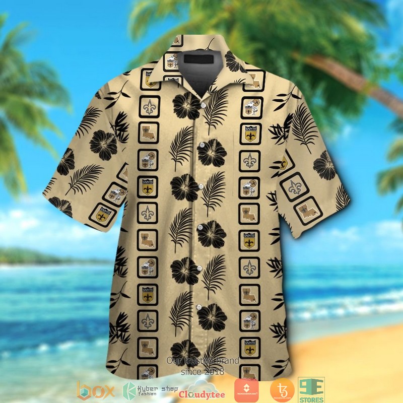 New Orleans Saints hibiscus leaf square pattern Hawaiian Shirt short