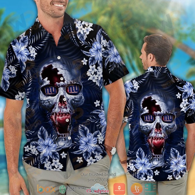 New York Giants 3d illusion Skull Hawaiian shirt short 1
