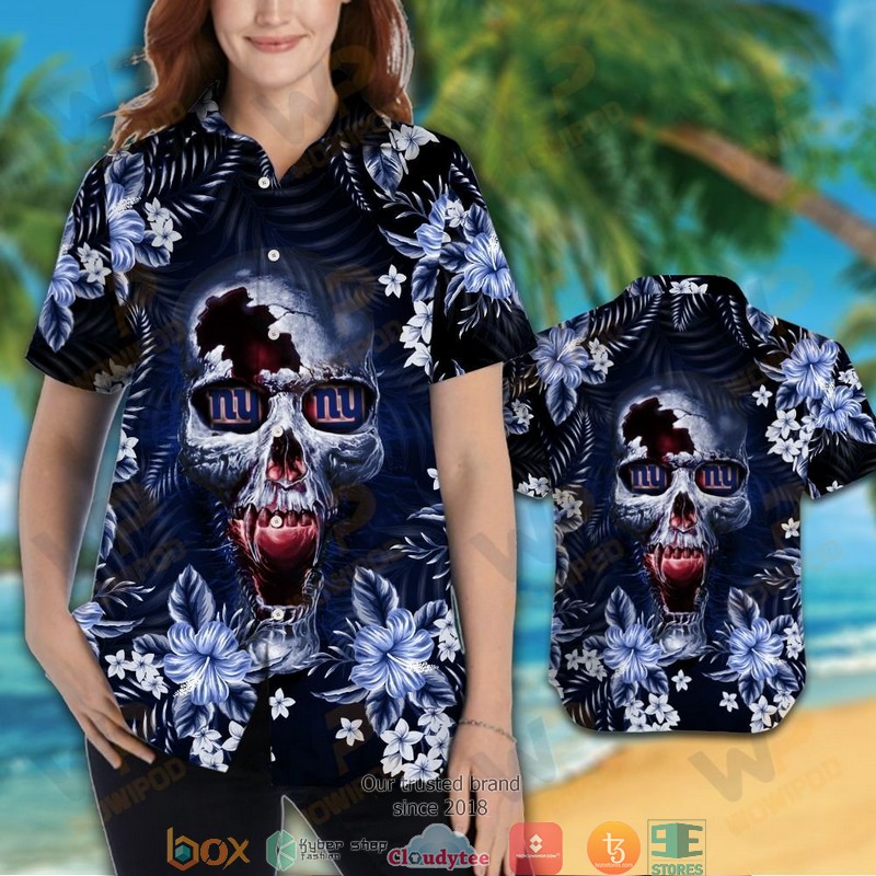 New York Giants 3d illusion Skull Hawaiian shirt short 1 2