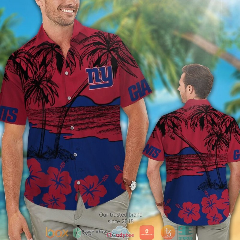New York Giants Coconut Island Hibiscus Hawaiian Shirt short 1