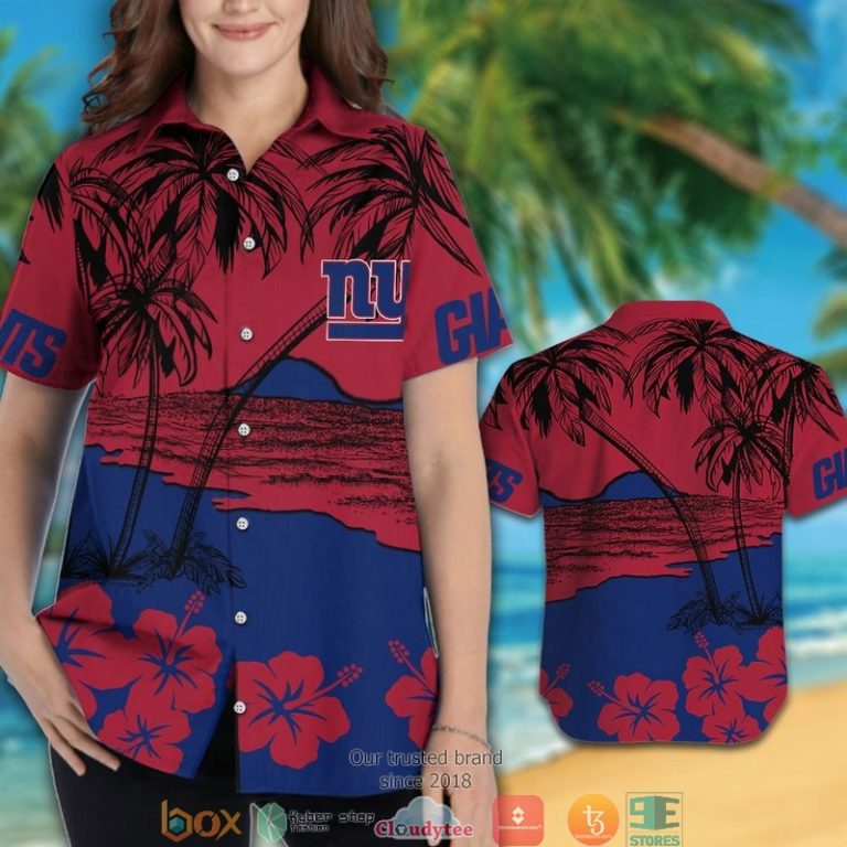 New York Giants Coconut Island Hibiscus Hawaiian Shirt short 1 2