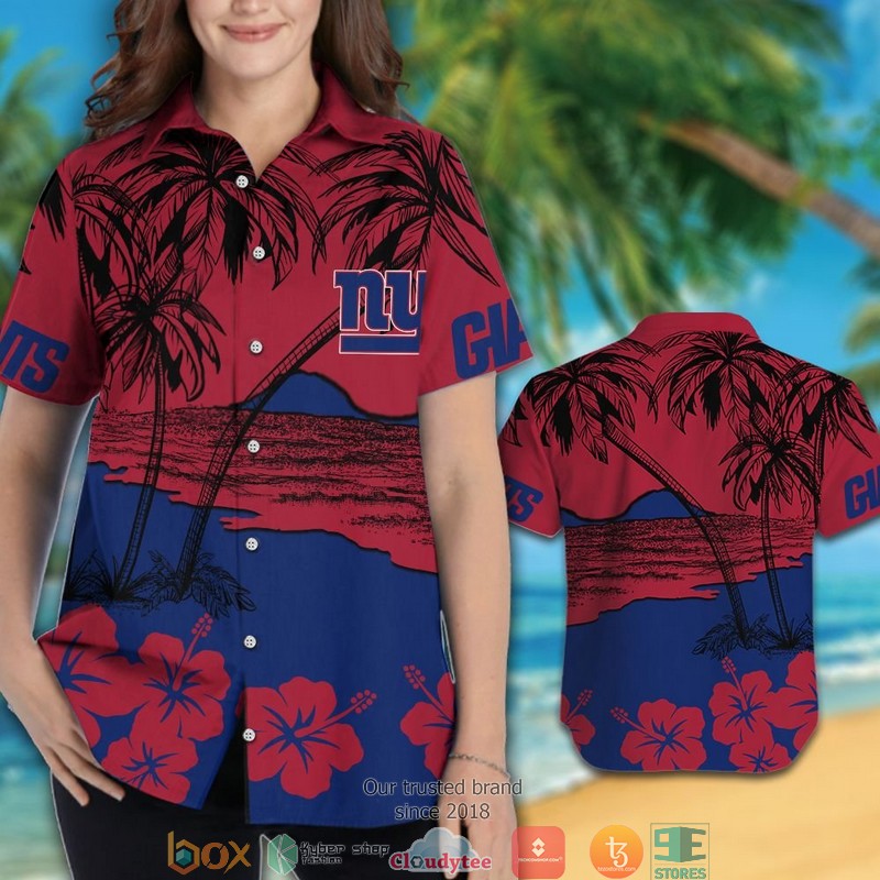 New York Giants Coconut Island Hibiscus Hawaiian Shirt short 1 2