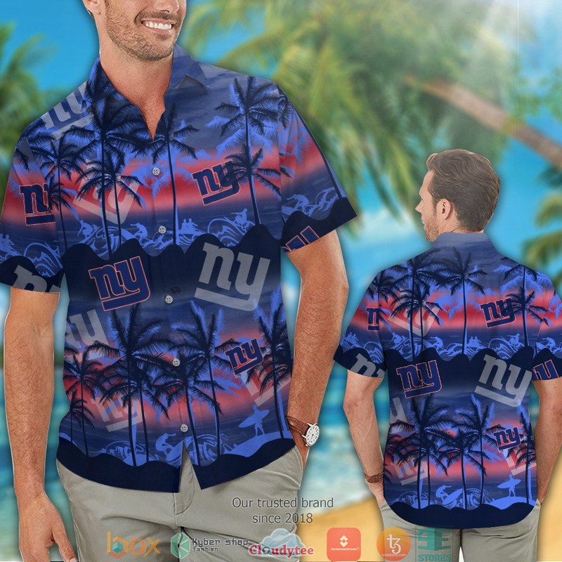 New York Giants Coconut island ocean waves Hawaiian Shirt short 1