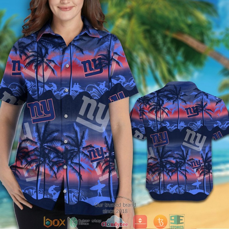 New York Giants Coconut island ocean waves Hawaiian Shirt short 1 2