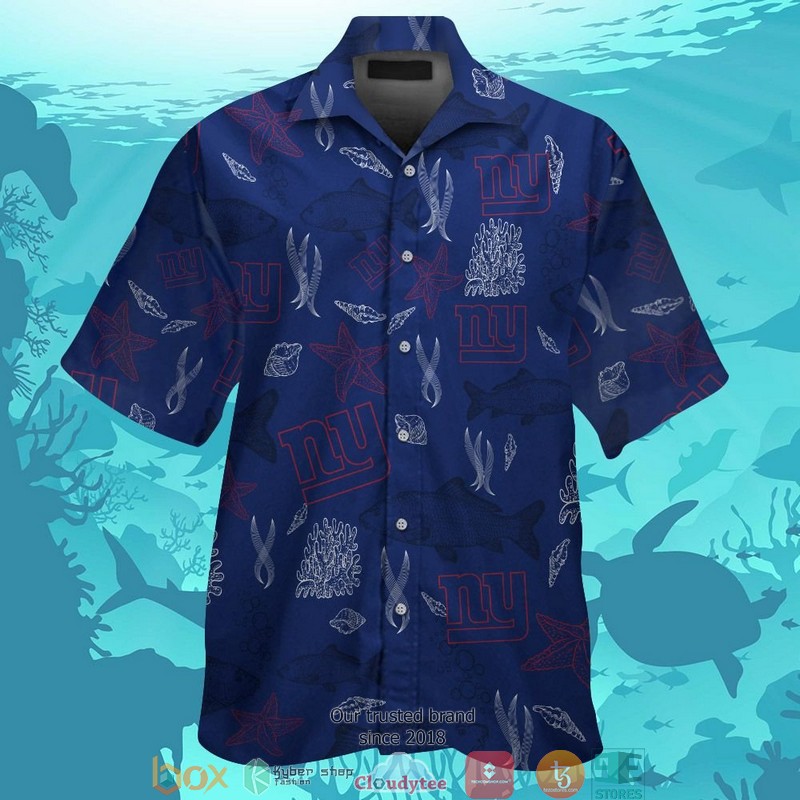 New York Giants Fish Ocean Pattern Hawaiian Shirt short