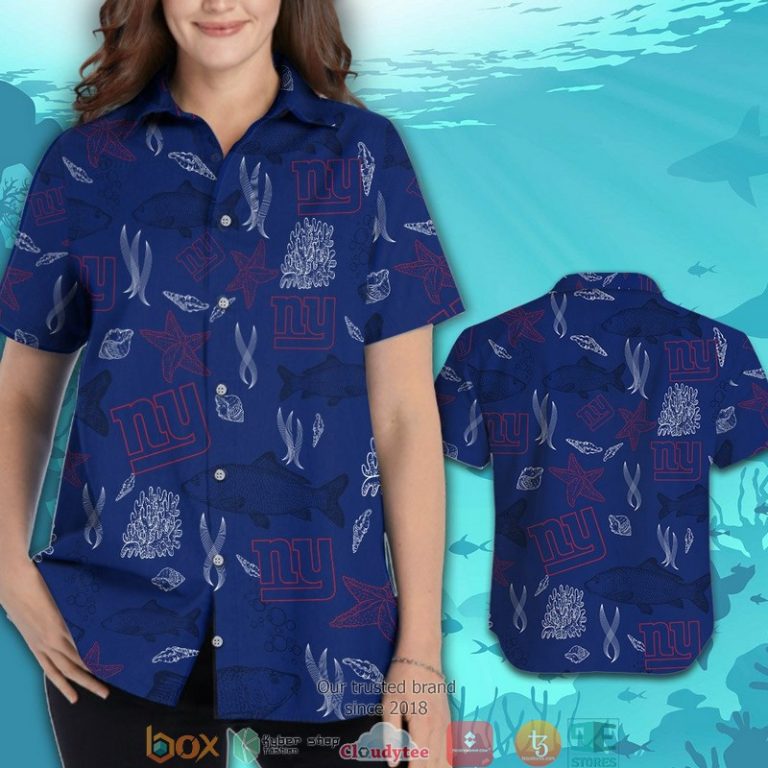New York Giants Fish Ocean Pattern Hawaiian Shirt short 1 2