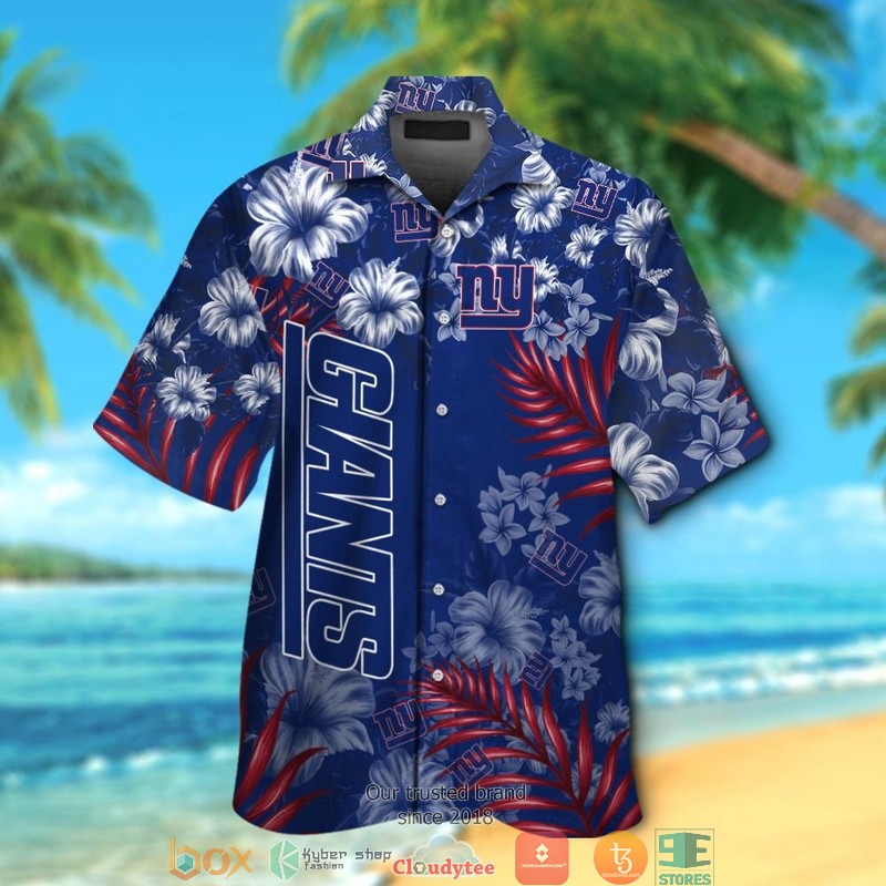 New York Giants Hibiscus Leaf Hawaiian Shirt short