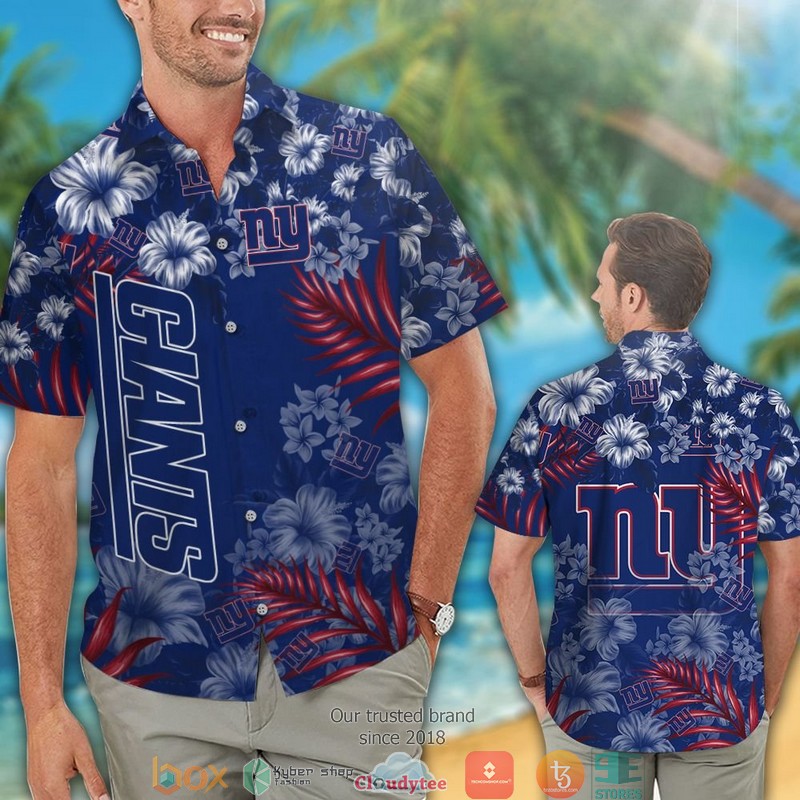 New York Giants Hibiscus Leaf Hawaiian Shirt short 1