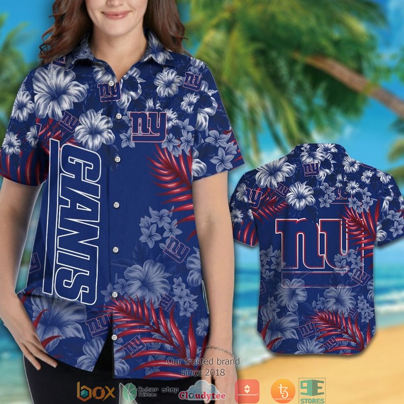 New York Giants Hibiscus Leaf Hawaiian Shirt short 1 2