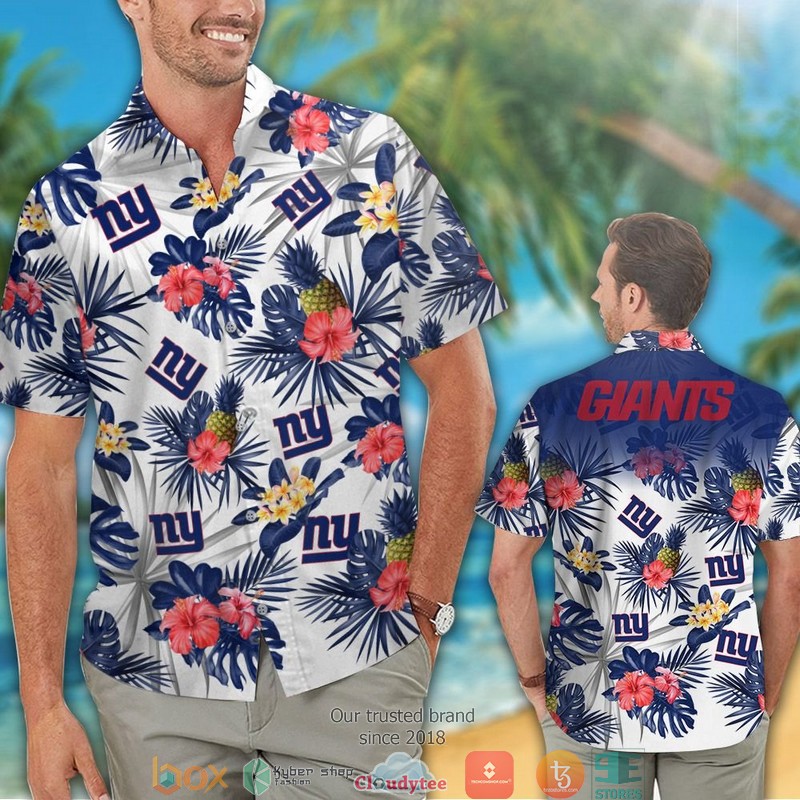 New York Giants Hibiscus Pineapple Hawaiian Shirt short 1
