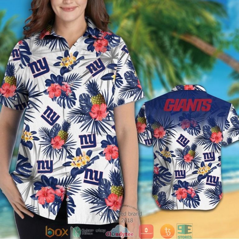 New York Giants Hibiscus Pineapple Hawaiian Shirt short 1 2