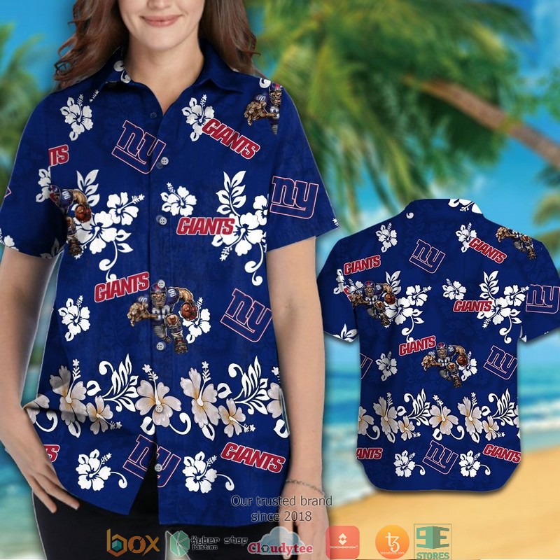 New York Giants Hibiscus flowers Hawaiian Shirt short 1 2