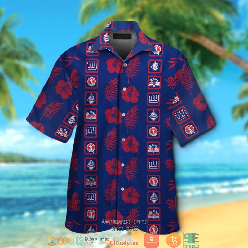 New York Giants Hibiscus leaf square pattern Hawaiian Shirt short