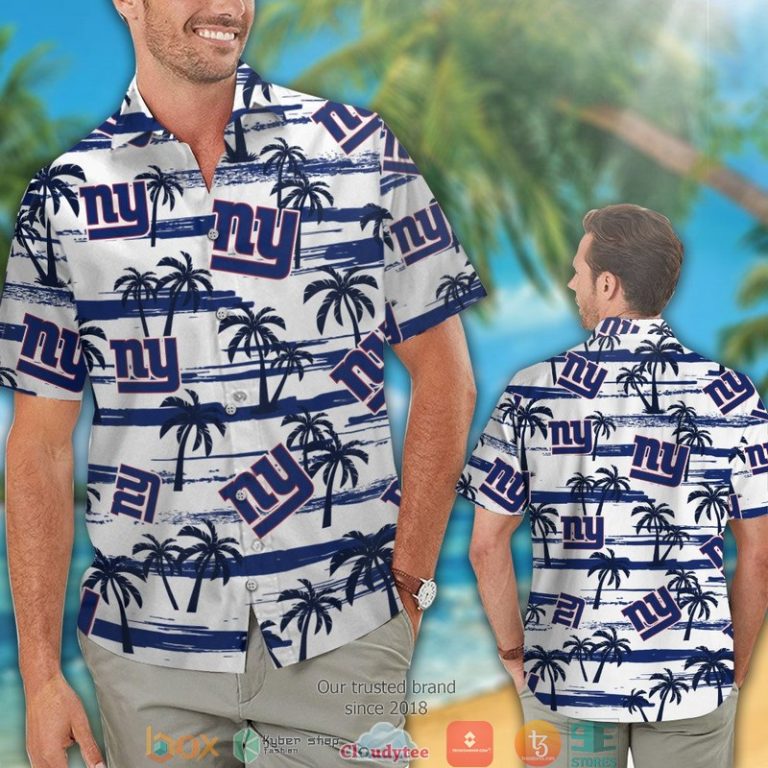 New York Giants Navy Coconut White Hawaiian Shirt short 1