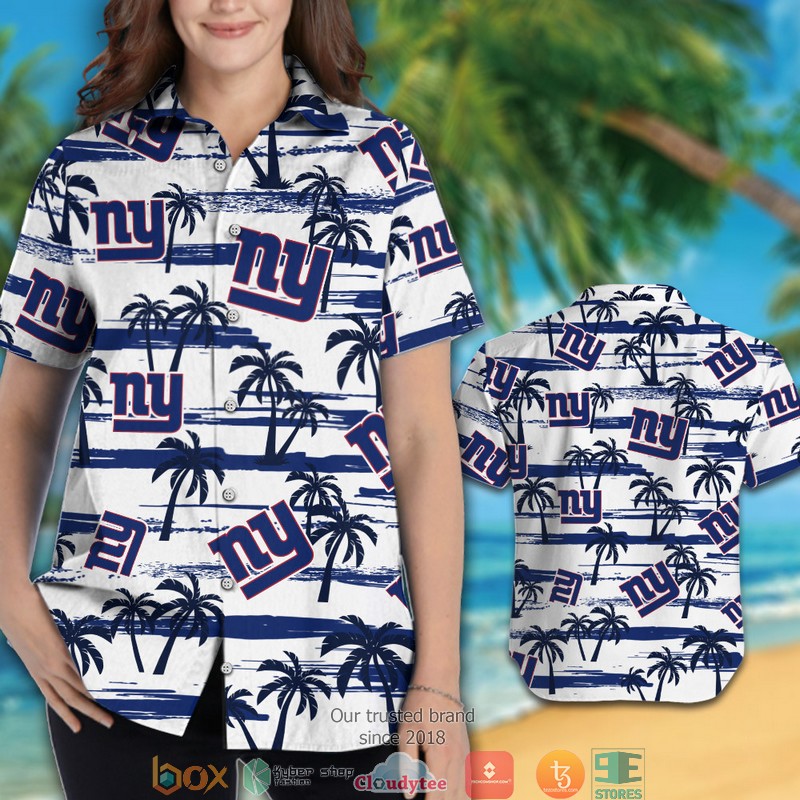 New York Giants Navy Coconut White Hawaiian Shirt short 1 2