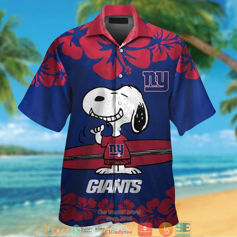 New York Giants Red Hibiscus Snoopy Hawaiian Shirt short