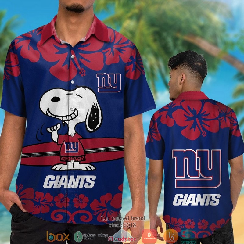 New York Giants Red Hibiscus Snoopy Hawaiian Shirt short 1
