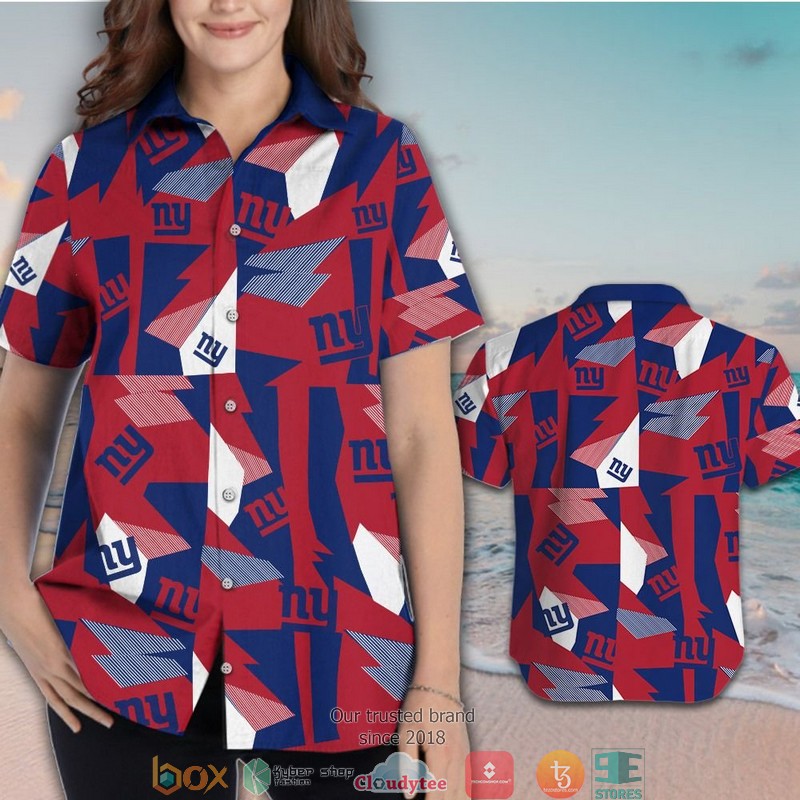 New York Giants Red Navy Blue Hawaiian Shirt short 1 2