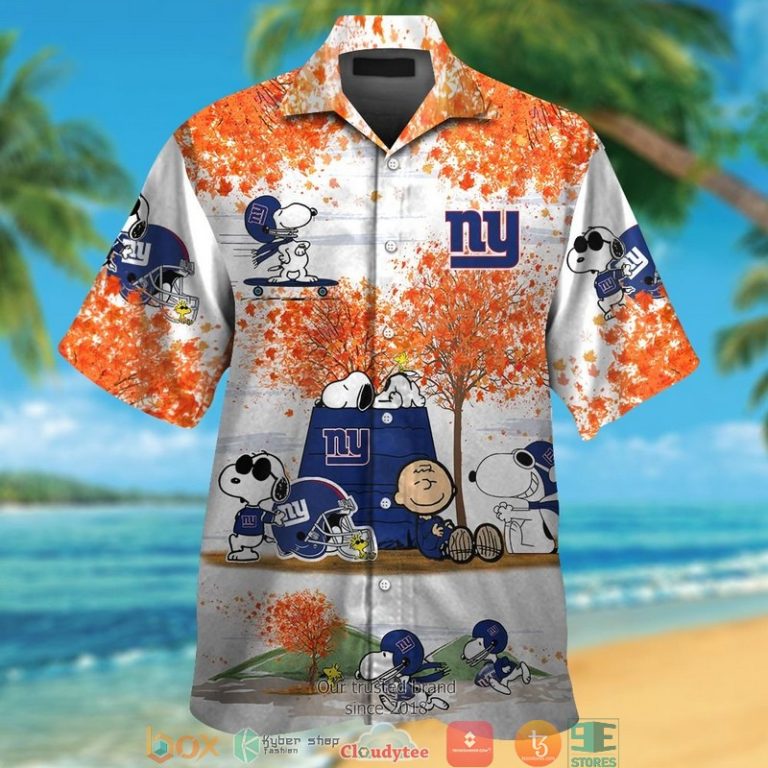 New York Giants Snoopy and Charlie Brown Autumn Hawaiian Shirt short