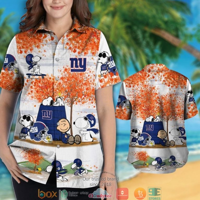 New York Giants Snoopy and Charlie Brown Autumn Hawaiian Shirt short 1 2