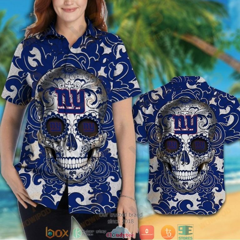 New York Giants Sugar Skull Hawaiian Shirt 1 2