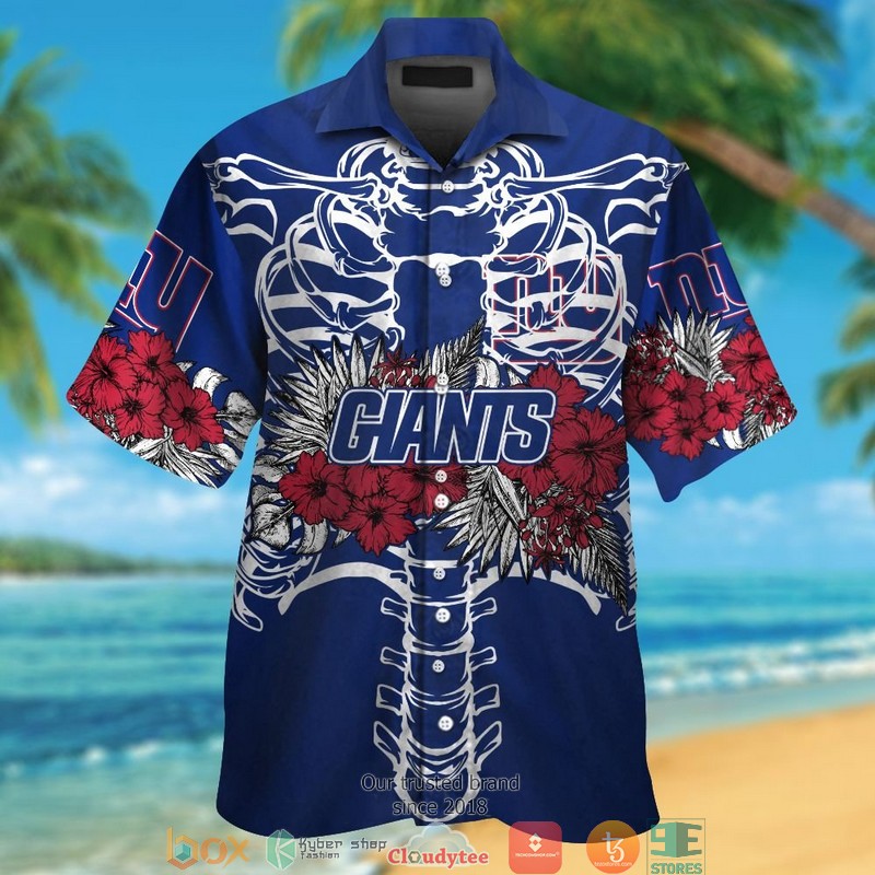 New York Giants backbone hibiscus Hawaiian Shirt short
